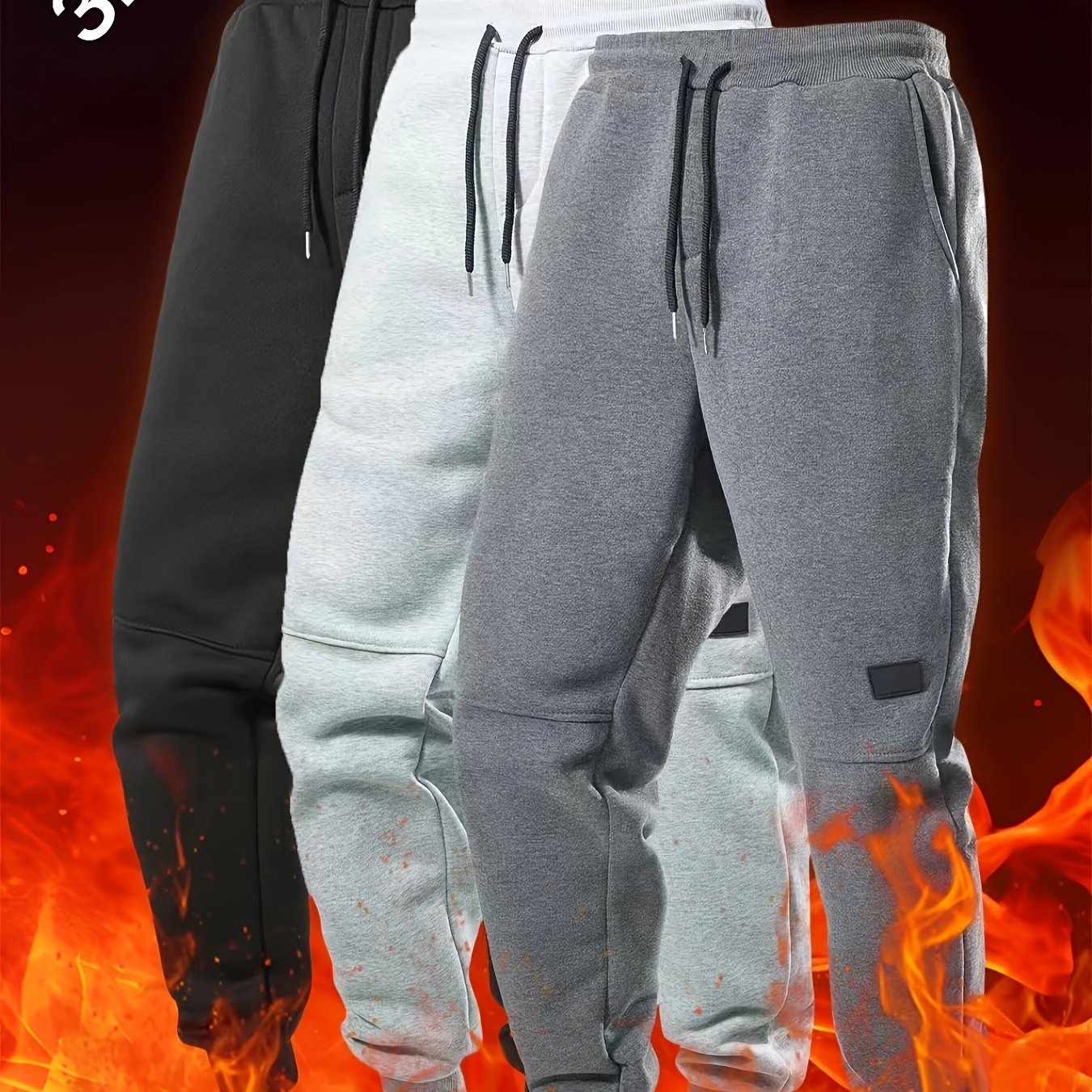 3pcs Solid Color Men's Casual Joggers With Pockets