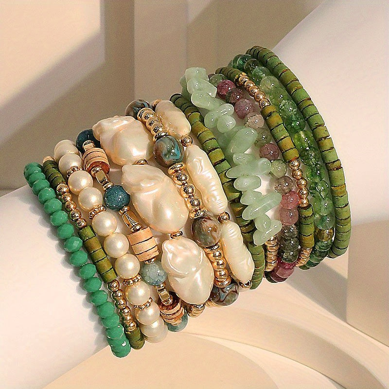 13-Piece Bohemian Handmade Beaded Stacked Bracelet Set