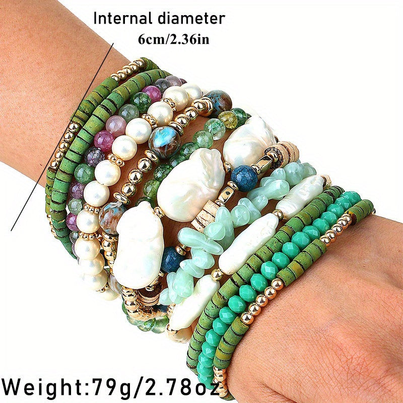 13-Piece Bohemian Handmade Beaded Stacked Bracelet Set