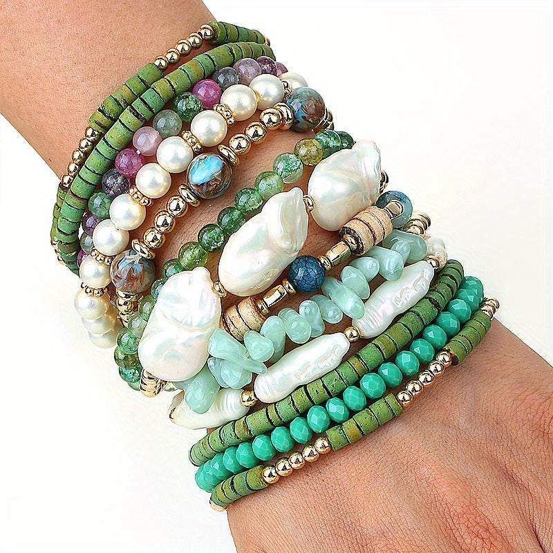 13-Piece Bohemian Handmade Beaded Stacked Bracelet Set