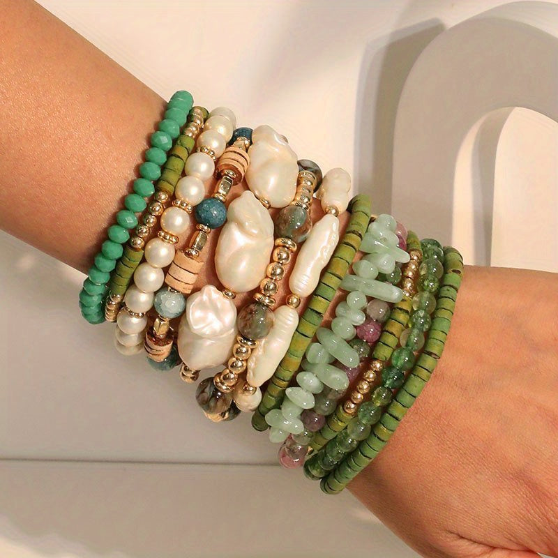 13-Piece Bohemian Handmade Beaded Stacked Bracelet Set