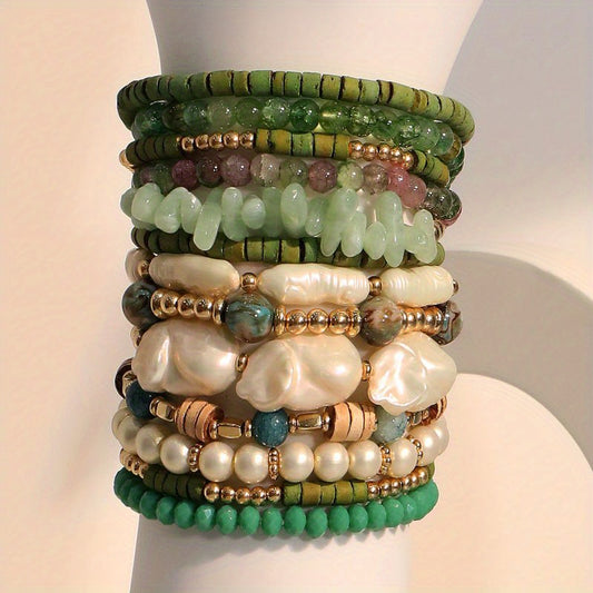 13-Piece Bohemian Handmade Beaded Stacked Bracelet Set