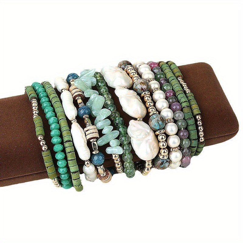 13-Piece Bohemian Handmade Beaded Stacked Bracelet Set