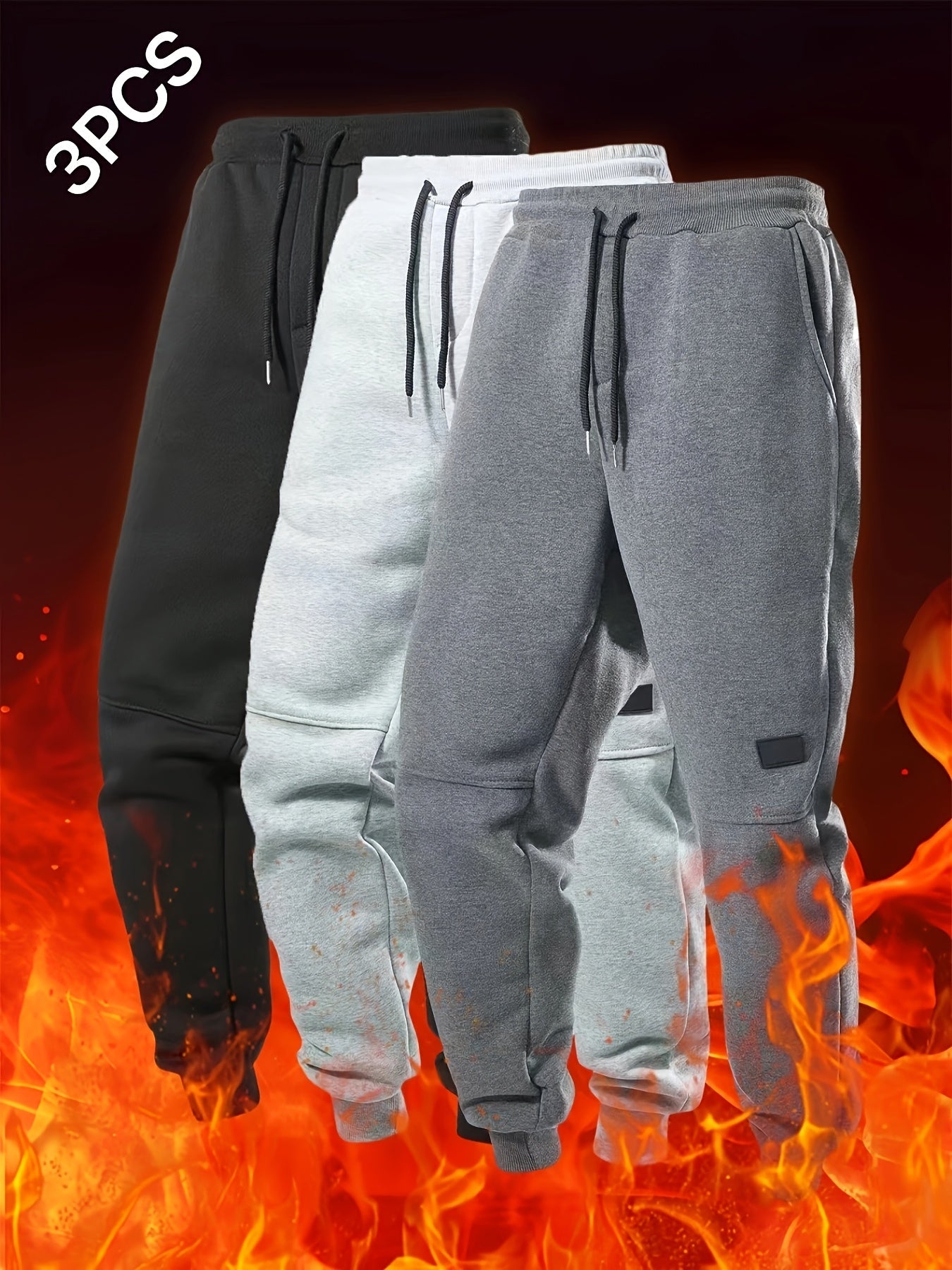 3pcs Solid Color Men's Casual Joggers With Pockets