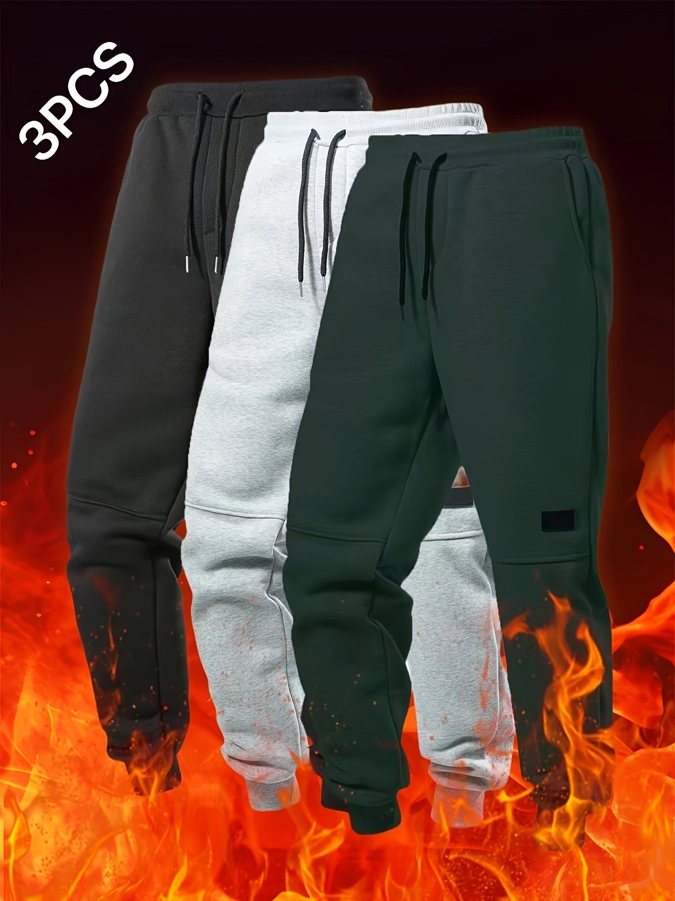 3pcs Solid Color Men's Casual Joggers With Pockets