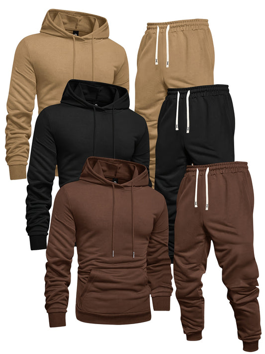 3-Pack Men's Casual Sports Hoodie and Sweatpants Set