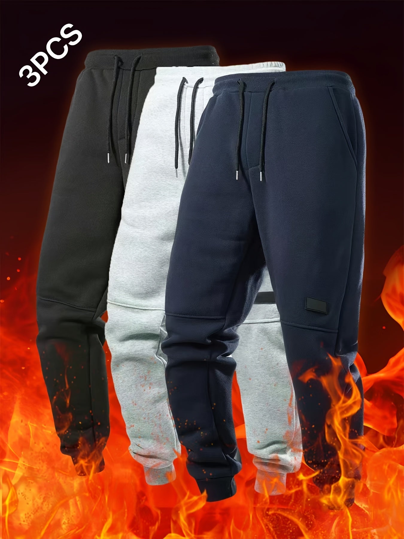 3pcs Solid Color Men's Casual Joggers With Pockets