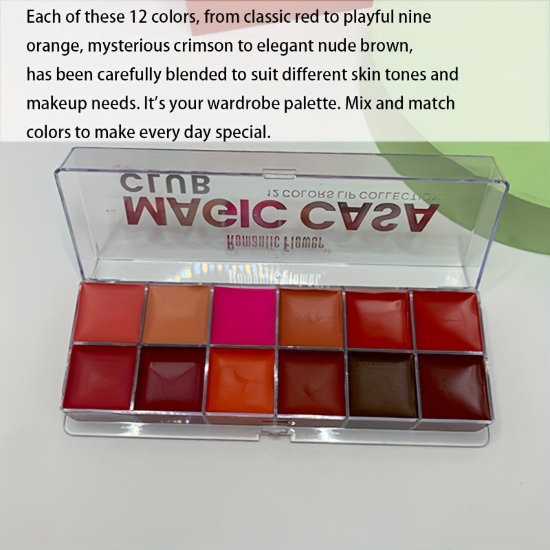 12-Color Moisturizing Lip Gloss Palette - Cream Lipstick and Hydrating Blush