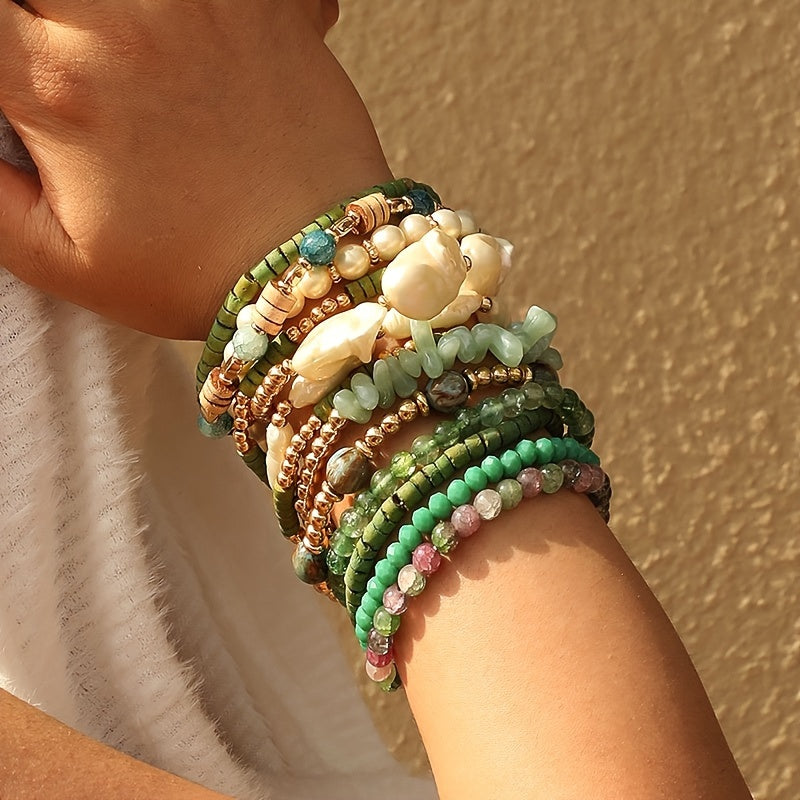 13-Piece Bohemian Handmade Beaded Stacked Bracelet Set