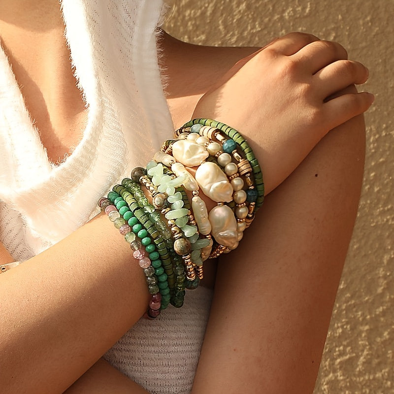 13-Piece Bohemian Handmade Beaded Stacked Bracelet Set