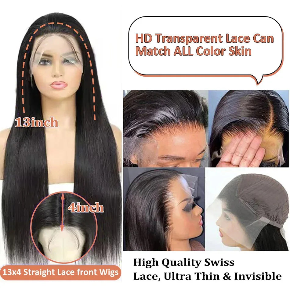 13x4 HD Transparent Bone Straight Lace Front Human Hair Wigs