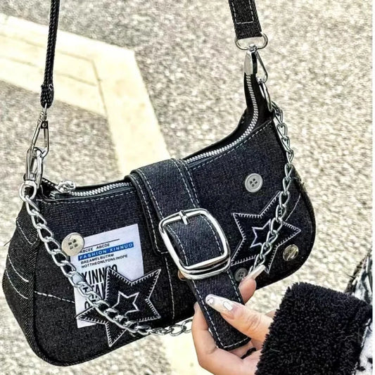 Black Denim Star Purse