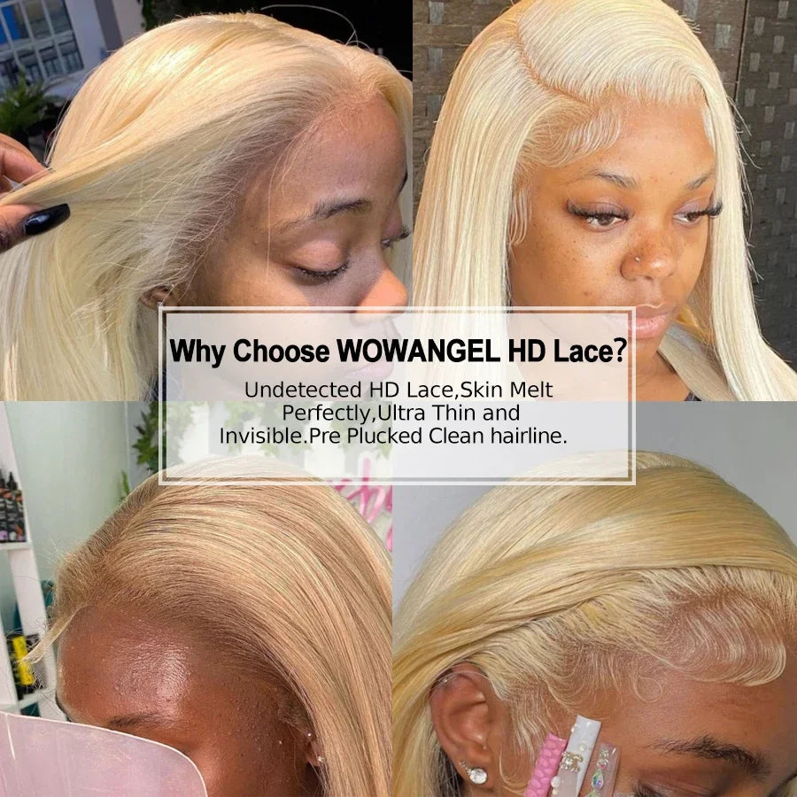 613 Blonde 13X6 HD Lace Full Frontal Wigs Straight Human Hair Wigs Pre Plucked