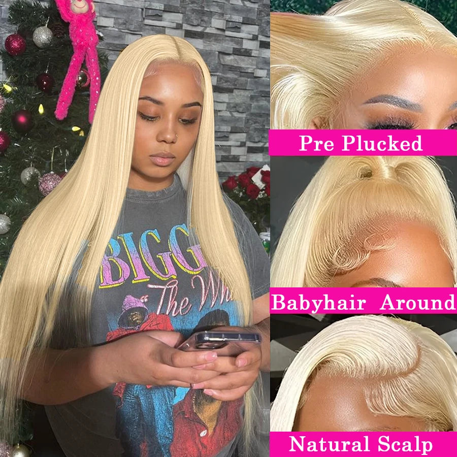 613 Blonde 13X6 HD Lace Full Frontal Wigs Straight Human Hair Wigs Pre Plucked