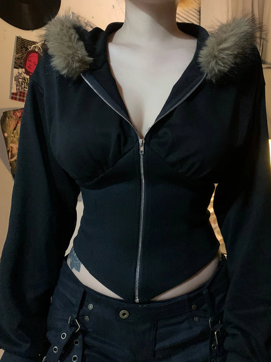 Zip Up Fur Neck Hoodie