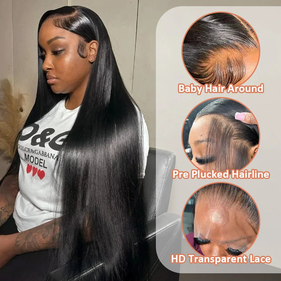 13x4 HD Transparent Bone Straight Lace Front Human Hair Wigs