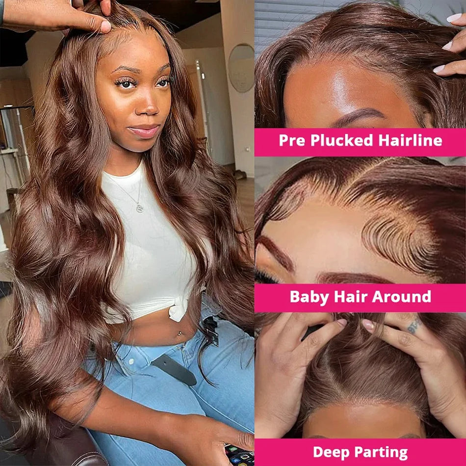 HD Chocolate Brown Body Wave Lace Front Wig