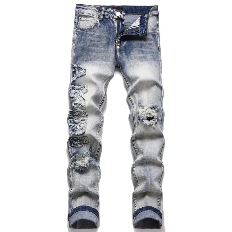 Slim Fit Patchwork Embroided Jeans