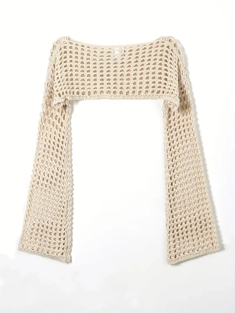 Crochet Knit Hollow Out Crop Top Pullover