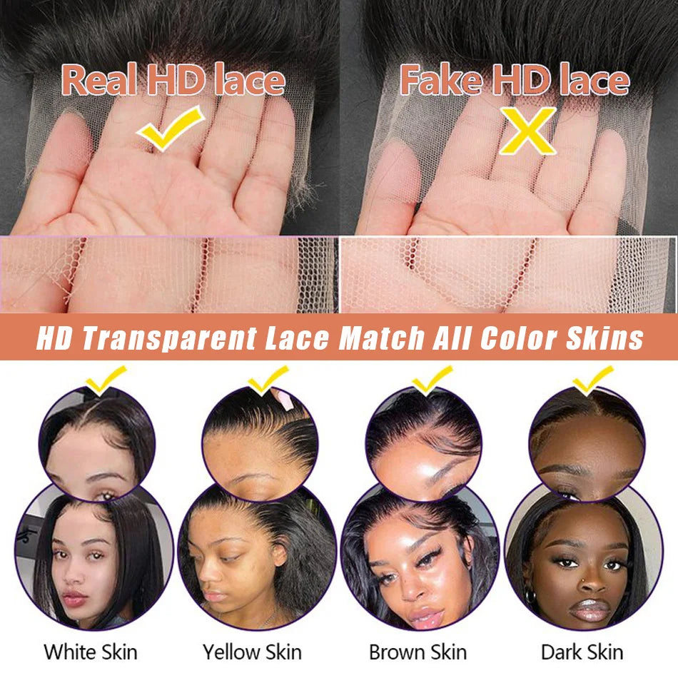 13x4 HD Transparent Bone Straight Lace Front Human Hair Wigs