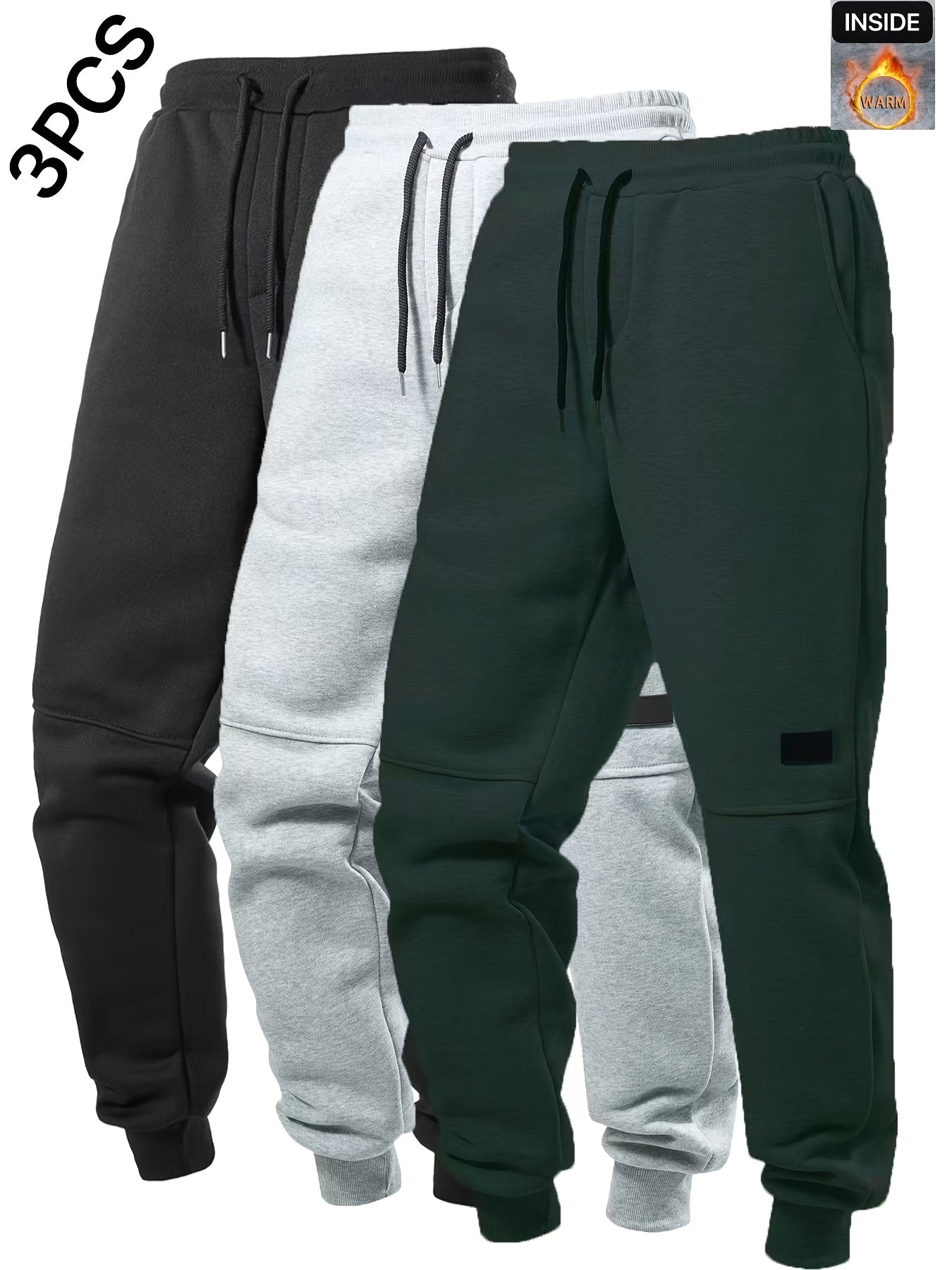 3pcs Solid Color Men's Casual Joggers With Pockets