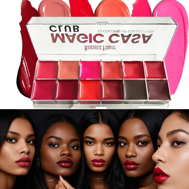 12-Color Moisturizing Lip Gloss Palette - Cream Lipstick and Hydrating Blush