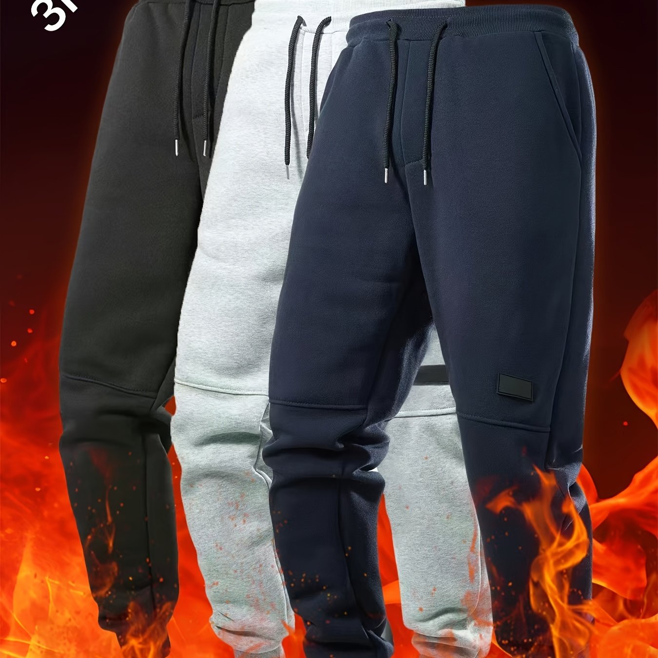 3pcs Solid Color Men's Casual Joggers With Pockets