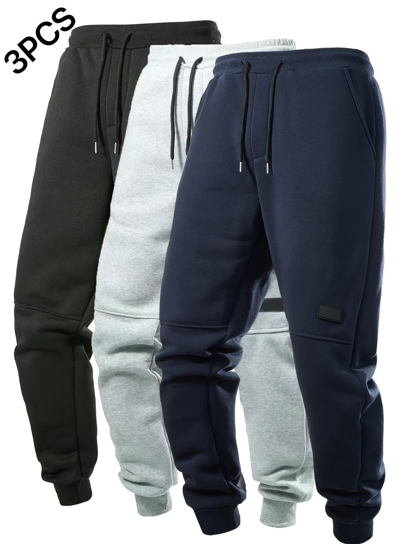 3pcs Solid Color Men's Casual Joggers With Pockets