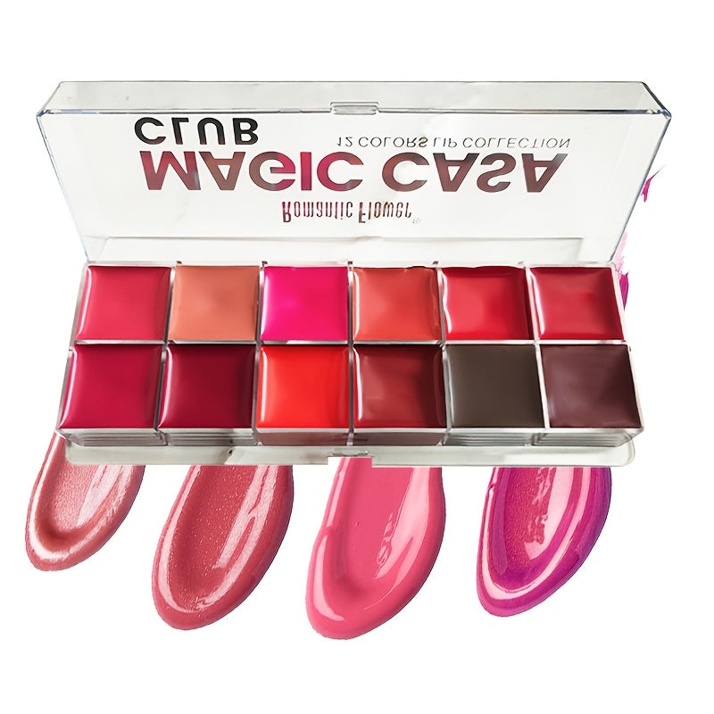 12-Color Moisturizing Lip Gloss Palette - Cream Lipstick and Hydrating Blush