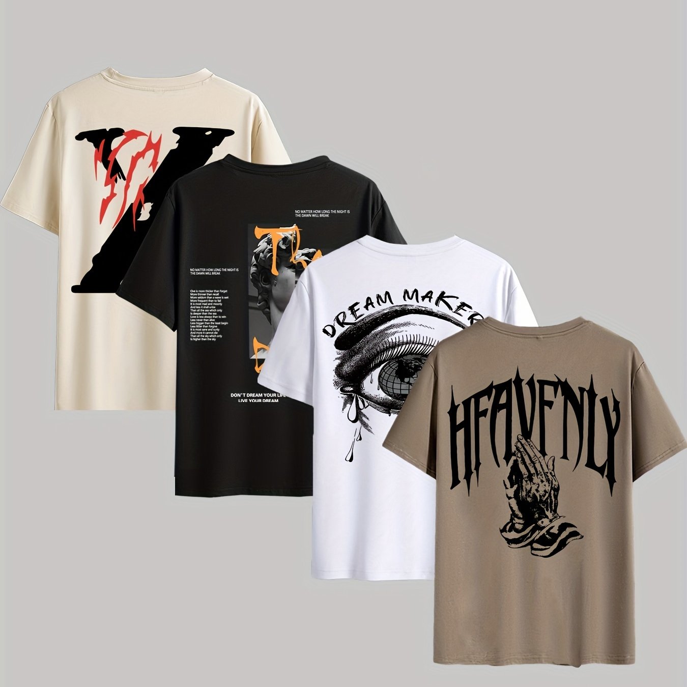 4pcs Men's Graphic Tees