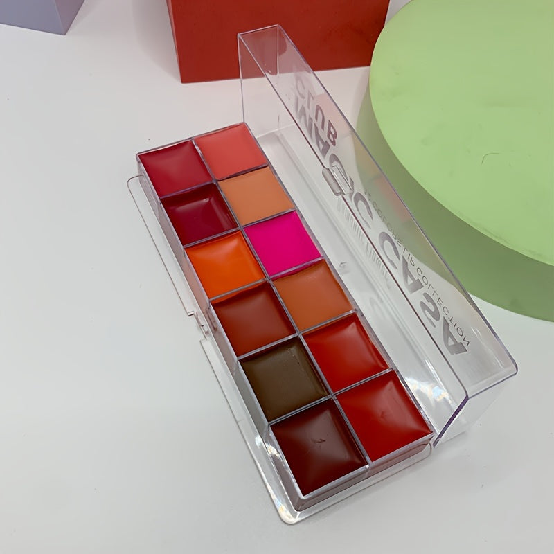 12-Color Moisturizing Lip Gloss Palette - Cream Lipstick and Hydrating Blush