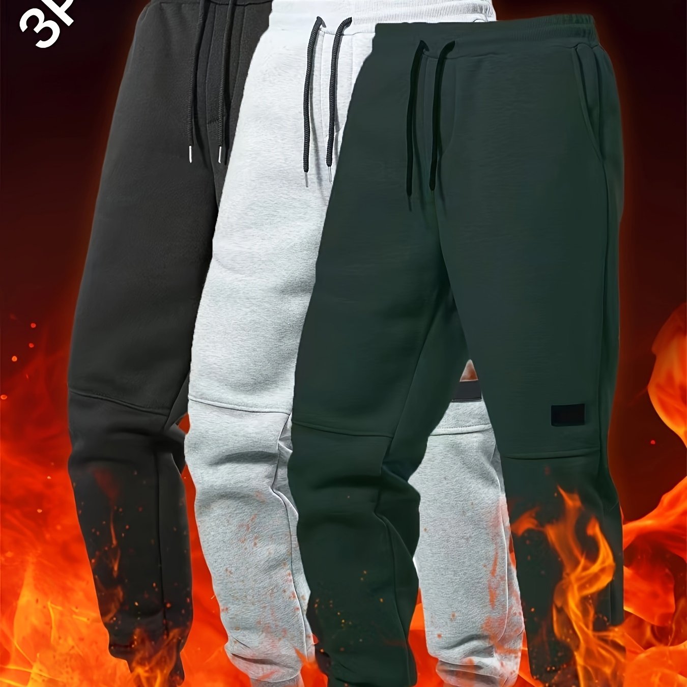 3pcs Solid Color Men's Casual Joggers With Pockets